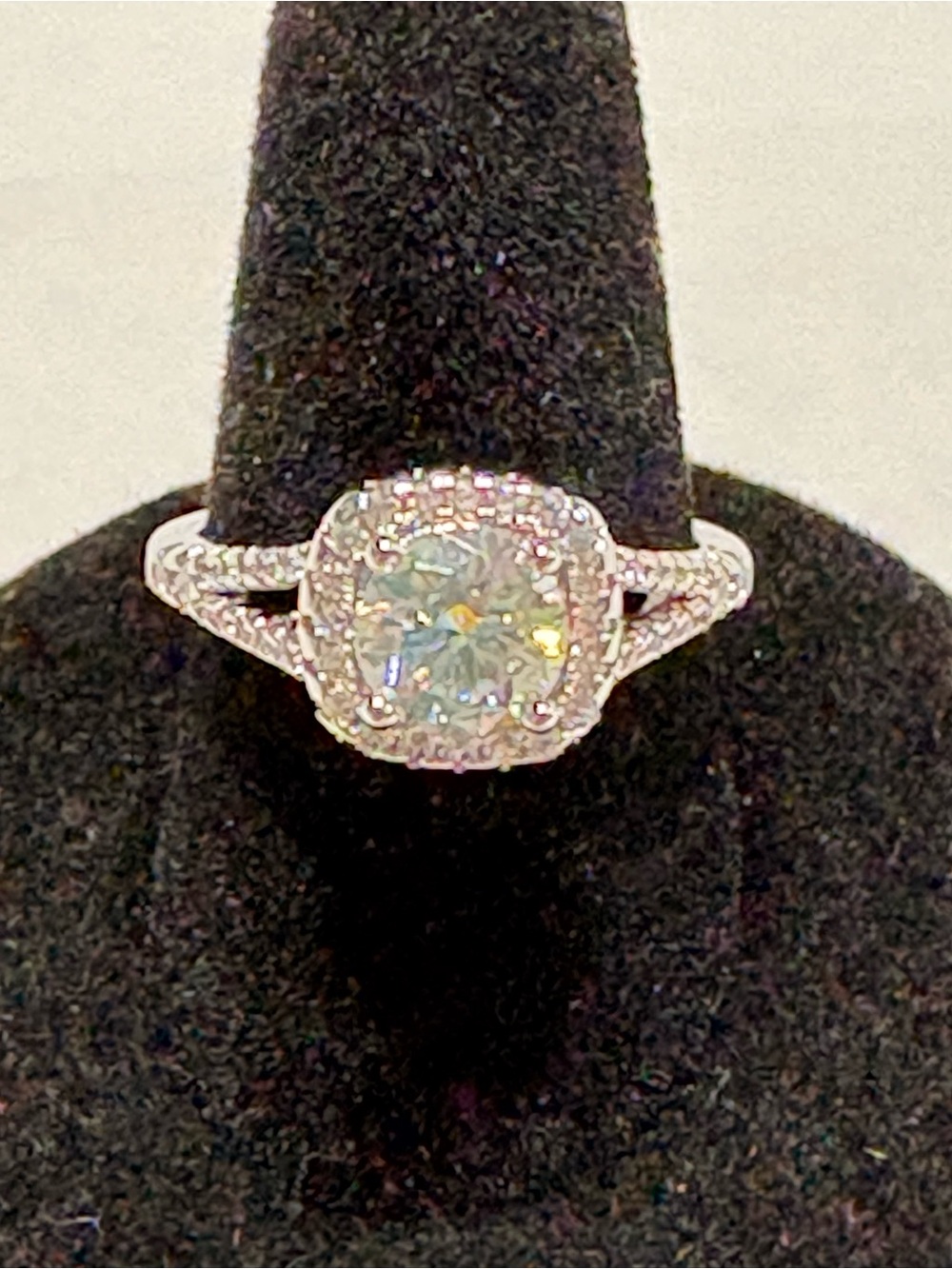 Elegant Silver Halo Solitaire Ring with Moissanite Clear Center Stone